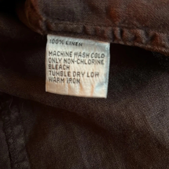 Talbots Chocolate Brown Irish Linen Button Up Shirt XL Pleating Details Collared - Picture 7 of 8